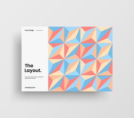 Obraz premium Creative business presentation vector A4 horizontal orientation front page mock up. Modern corporate report cover abstract geometric illustration design layout. Company identity brochure template.