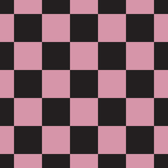 Seamless geometric pattern of staggered black and pink squares, vector illustration.