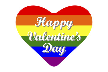 LGBT rainbow heart with Happy Valentines Day text. Background, poster, greeting card, banner design. V
