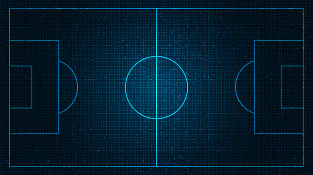 Vector Football field on Digital Technology Background.