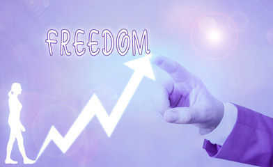 Word writing text Freedom. Business photo showcasing liberty rather than in confinement or under...