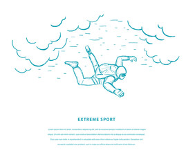 Extreme sport sketch vector color template. Free fall. Skydiver. Design for flyer, card, invitation, web banners