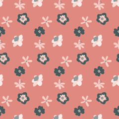 Fototapeta na wymiar Flat seamless floral pattern in vector. Spring flowers isolated on a pink background