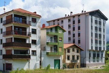 Facades of houses in Basque Autonomous Community / country in summer day. High resolution image.