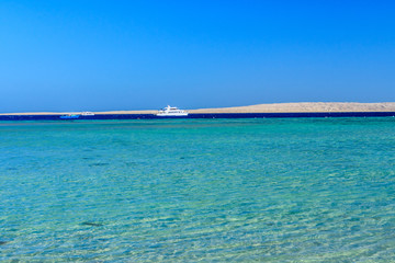 Fototapeta premium White yacht in Red sea not far from the Hurghada city, Egypt