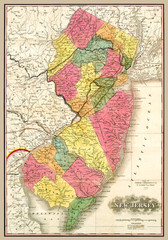 Beautifully detailed restored reproduction of a 1847 map of New Jersey. Note the circular line detailing the border of the state of Delaware (Twelve Mile Circle). 