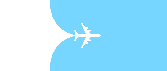 Airplane opening background behind itself. Simple stylish background for air travel, cruises, tours. Business card, banner for a trip abroad on vacation. Airport advertising