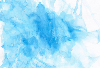 Obraz premium Watercolor blue texture. Bright splash illustration on a white isolated background. Design for social networks, web, print, postcard.