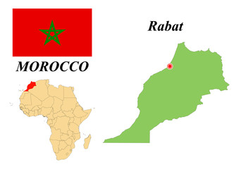 Fototapeta premium Kingdom of Morocco. The Capital Is Rabat. Flag of Morocco. Map of the continent of Africa with country borders. Vector graphics.