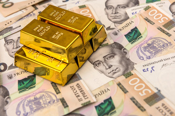 500 uah ukraine money with gold. Save concept