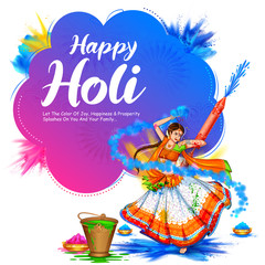 illustration of Happy Holi Background for Festival of Colors celebration greetings - 322608315