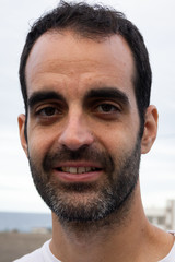Fototapeta premium Bearded man portrait with receding hairline. Young male head shot. Shaving concept
