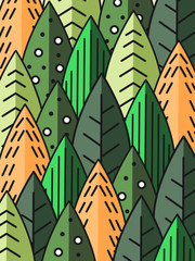 Hand painted seamless pine forest pattern.