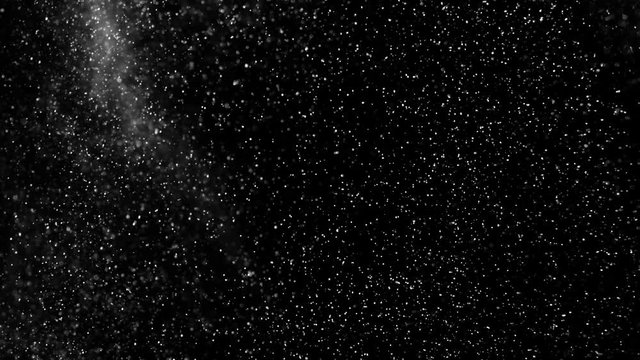Particles in motion in the form of fine dust round shape white on a black background HD 1080