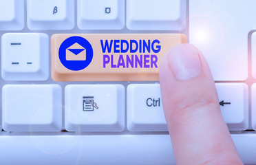 Conceptual hand writing showing Wedding Planner. Concept meaning someone who plans and organizes...