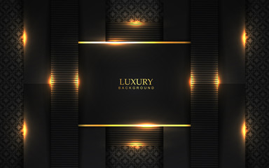 Luxury black paper shapes background a combination with golden light effect decoration. Elegant vector design template for use element celebration cover, banner advertising, party poster, invitation