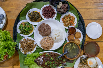 Selection of various Shan style dishes in Myanmar