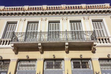 The facade of a vernacular building of Athens, Greece