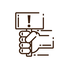 hand holding a warning sign icon, line design