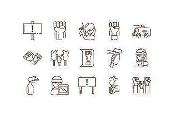 protest concept of icons set, line style