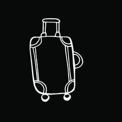  Vector illustration. Close-up of a suitcase on a black isolated background. Cover design, clothing print.