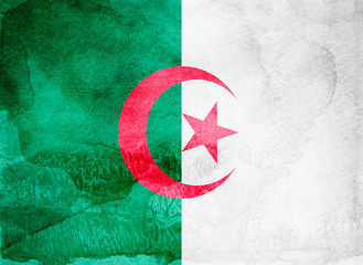 Watercolor flag on background. Algeria