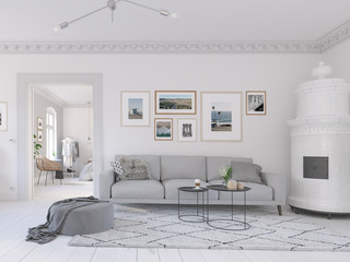 3D-Illustration. modern living room in bright new apartment 