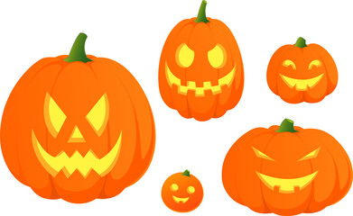 Vector illustration of various Halloween pumpkins isolated on white backgrund