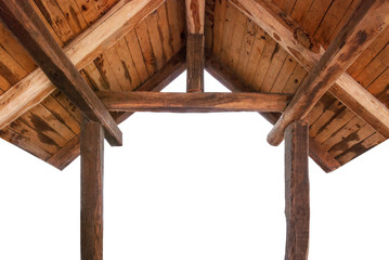 Wooden roof of an entrance isolated on white background