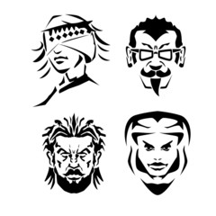 Fantasy simple vector faces set