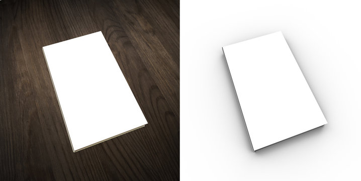 2 versions of a book on a table mockup. With blank cover to use your own product label on it (3D rendering)