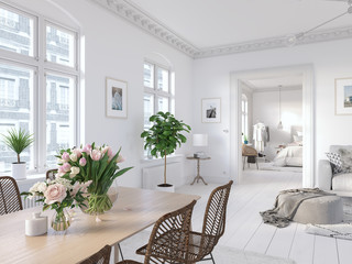 3D-Illustration. modern living room in bright new apartment 
