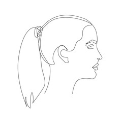 Face silhouette of a young woman one line drawing on white isolated background. Vector illustration 