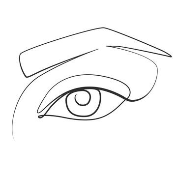 Eye of a young woman one line drawing on white isolated background. Vector illustration 