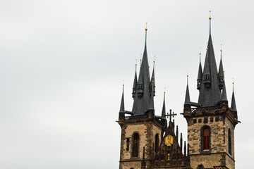 Obraz premium Prague. 10.05.2019: Staircase to the treasury, Saint Vitus's Cathedral, Prague castle, Prague, Czech Republic. Gothic ornamental detail of roof St. Vitus Cathedral.