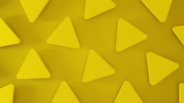 Abstract 3D yellow triangle rotating around. Animation shapes background. 4k render footage. Seamless loop.