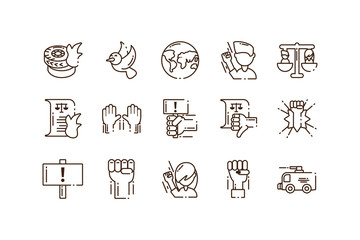 protest icon set over white background, line style, vector illustration