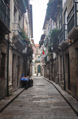  An old medieval street in the north of Portugal. Vertical.  Guimaraes