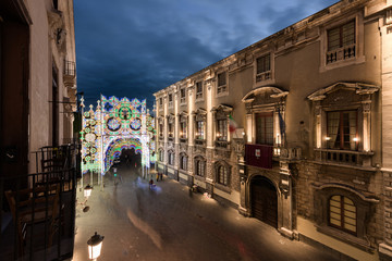 City Hall building during Saint Agatha festival, Cathedral Square, Catania, Italy