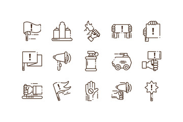 cartoon icon set of protest concept, line style