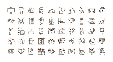 icons set of protest concept, line style