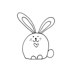 Super cute, adorable bunny for easter design. Funny, hand drawn illustration in doodle style for poster, banner, print, decoration kids playroom or greeting card.