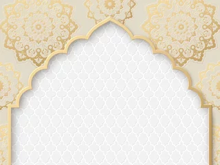 Foto op Plexiglas Vector ornate frame with indian or arabesque motif. Template for indian, arabic wedding invitations, oriental holidays. Copy space. © ludmila_m