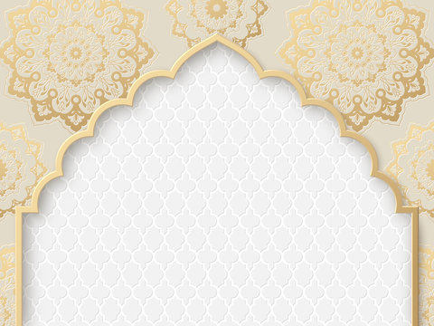 Vector ornate frame with indian or arabesque motif. Template for indian, arabic wedding invitations, oriental holidays. Copy space.