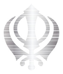 The main symbol of Sikhism – sign Khanda (silver), white background, isolated