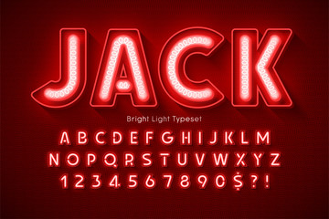 Neon light 3d alphabet, extra glowing modern type.