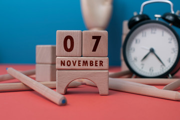 November 7 written with wooden blocks
