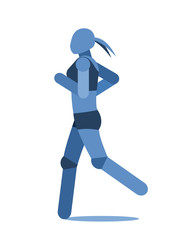 Run. Girl. Vector illustration. Simplified symbolic image of a person. Female. Running girl-athlete. Women's sport. Side view. Isolated object on a white background.