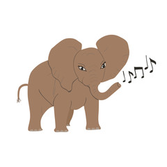 Cartoon elephant makes sounds with its trunk. Childish tee shirt design.