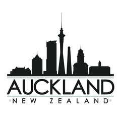 Auckland New Zealand Skyline. Silhouette Design City Vector Art Famous Buildings.